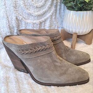 Sam Edelman Alison Mules Taupe Suede Slip On Pointed Toe Shoe Western Boho Sz 9